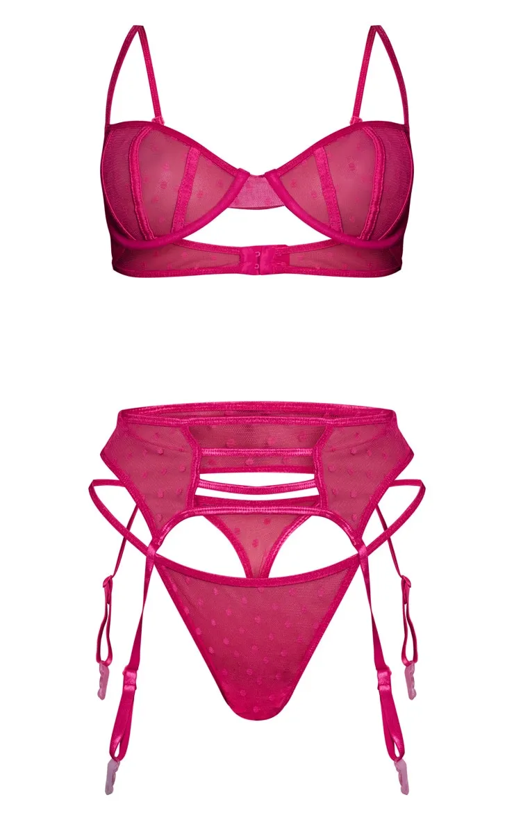 Hot Pink Dobby Mesh Underwired Bra sold by Pretty Little Thing product image thumbnail 5
