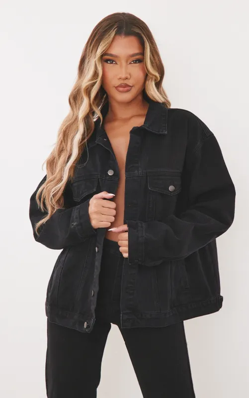 PRETTYLITTLETHING Washed Black Oversized Boyfriend Denim Jacket sold by Pretty Little Thing
