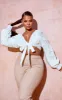 Plus White Tie Front Ruched Blouse sold by Pretty Little Thing