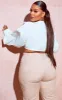 Plus White Tie Front Ruched Blouse sold by Pretty Little Thing