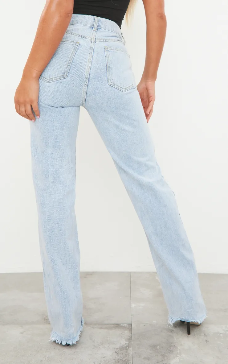 Light Blue Wash Ripped High Waist Straight Leg Jeans sold by Pretty Little Thing product image thumbnail 3