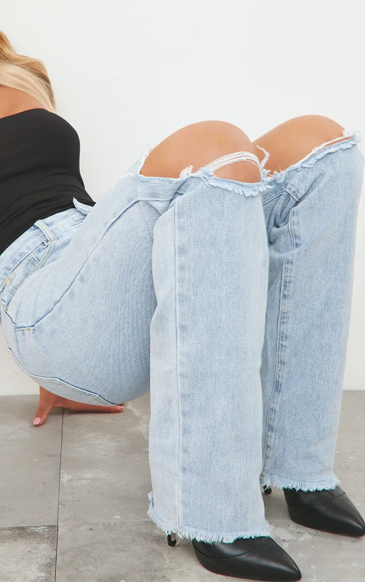Light Blue Wash Ripped High Waist Straight Leg Jeans sold by Pretty Little Thing product image thumbnail 4