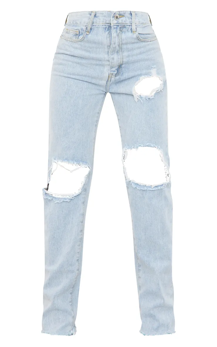 Light Blue Wash Ripped High Waist Straight Leg Jeans sold by Pretty Little Thing product image thumbnail 5