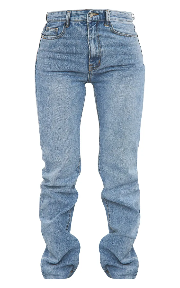Mid Blue Wash Long Straight Leg Raw Hem Jeans sold by Pretty Little Thing product image thumbnail 5