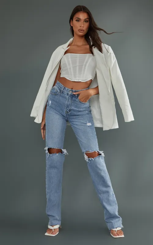 Tall Light Wash Extra Long Ripped High Waist Straight Leg Jeans sold by Pretty Little Thing