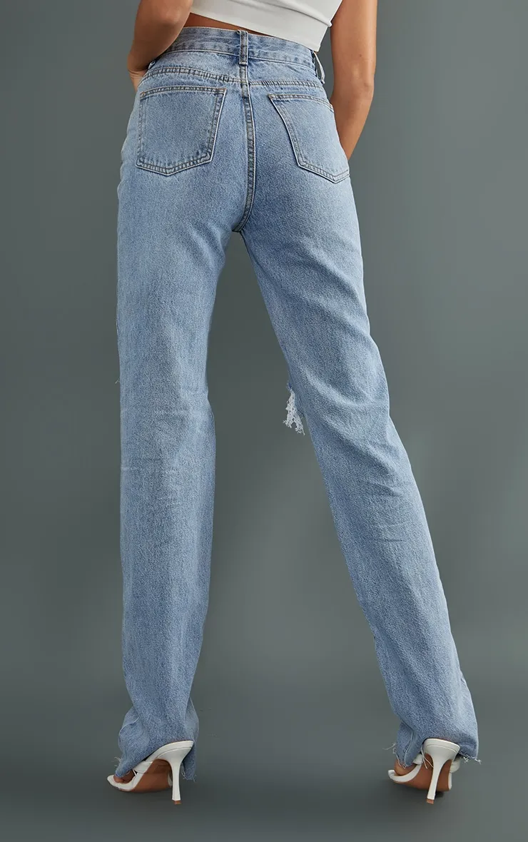 Tall Light Wash Extra Long Ripped High Waist Straight Leg Jeans sold by Pretty Little Thing product image thumbnail 3