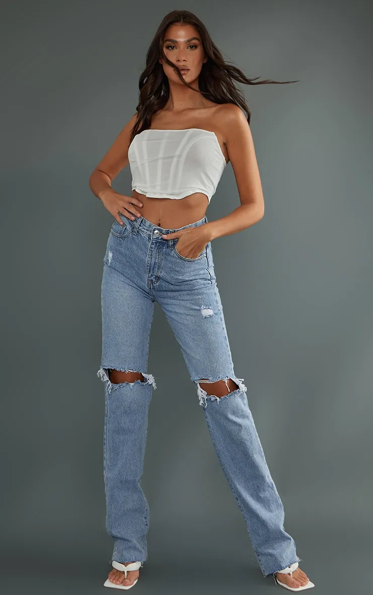 Tall Light Wash Extra Long Ripped High Waist Straight Leg Jeans sold by Pretty Little Thing product image thumbnail 4