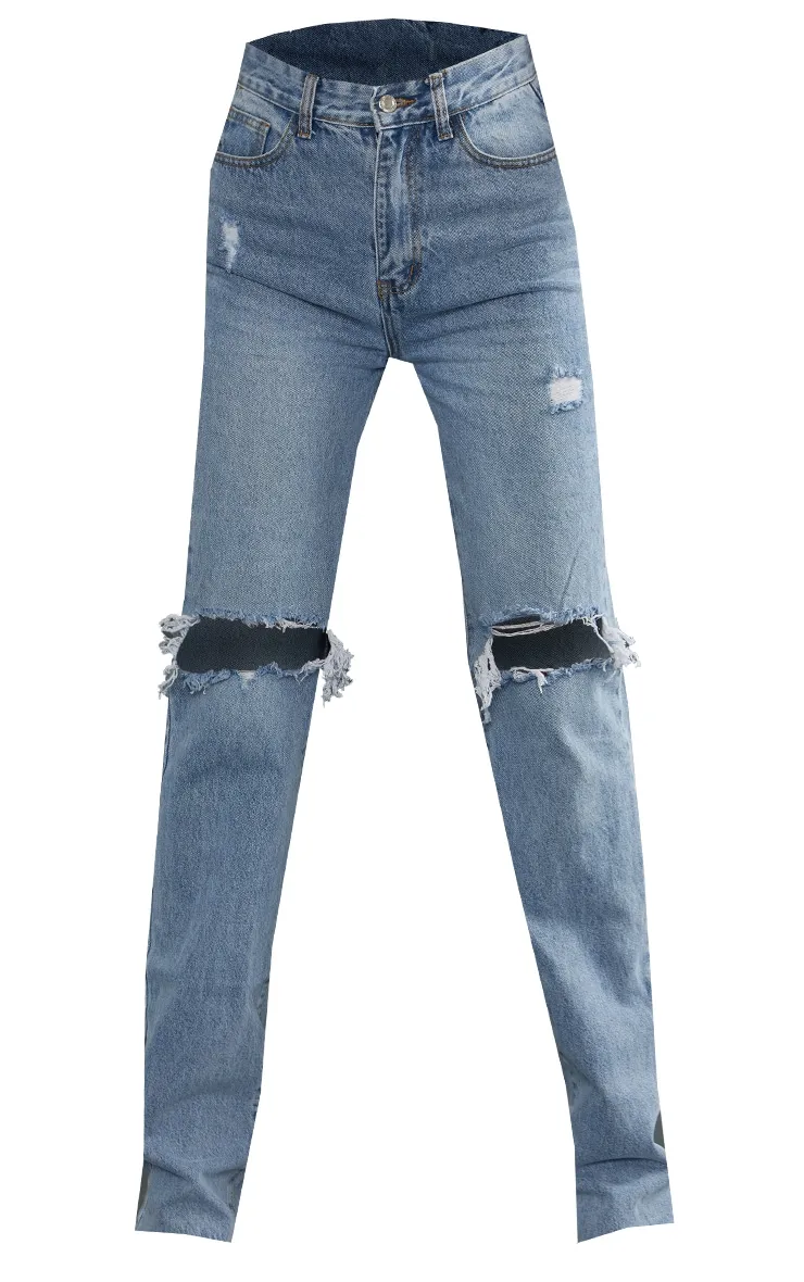 Tall Light Wash Extra Long Ripped High Waist Straight Leg Jeans sold by Pretty Little Thing product image thumbnail 5