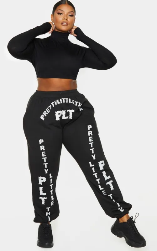 PRETTYLITTLETHING Plus Black Slogan Printed Joggers made by Pretty Little Thing