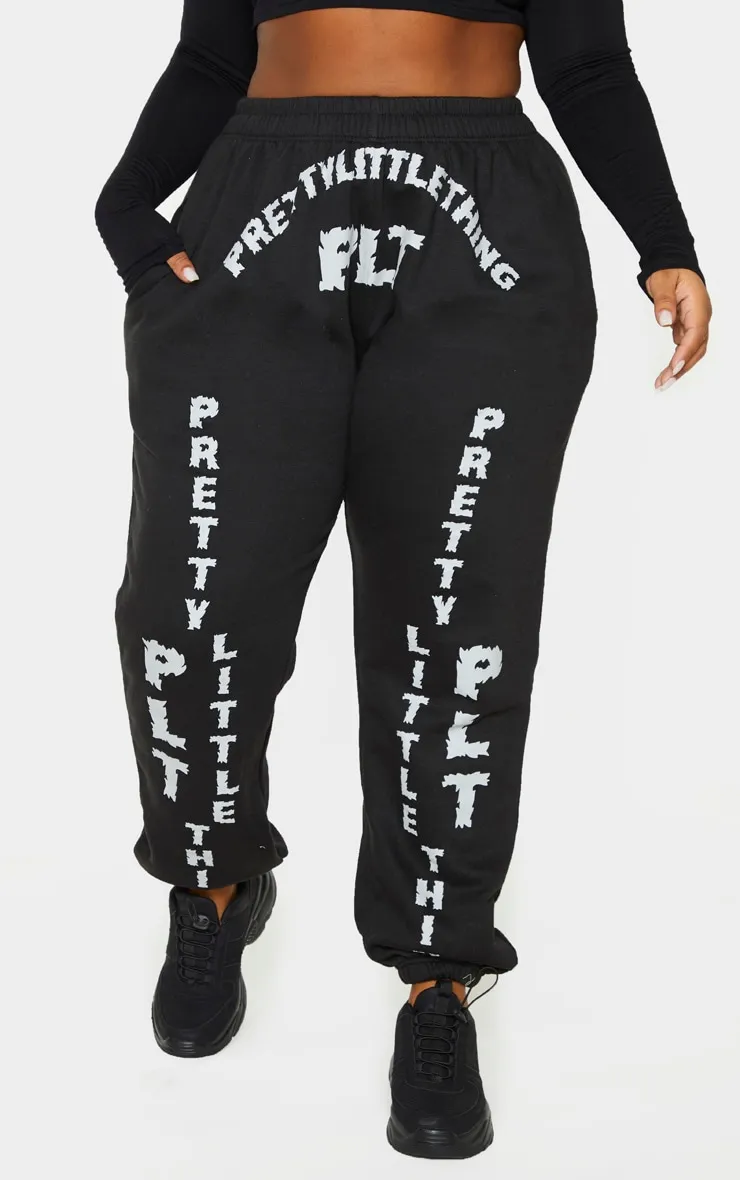 PRETTYLITTLETHING Plus Black Slogan Printed Joggers sold by Pretty Little Thing product image thumbnail 2