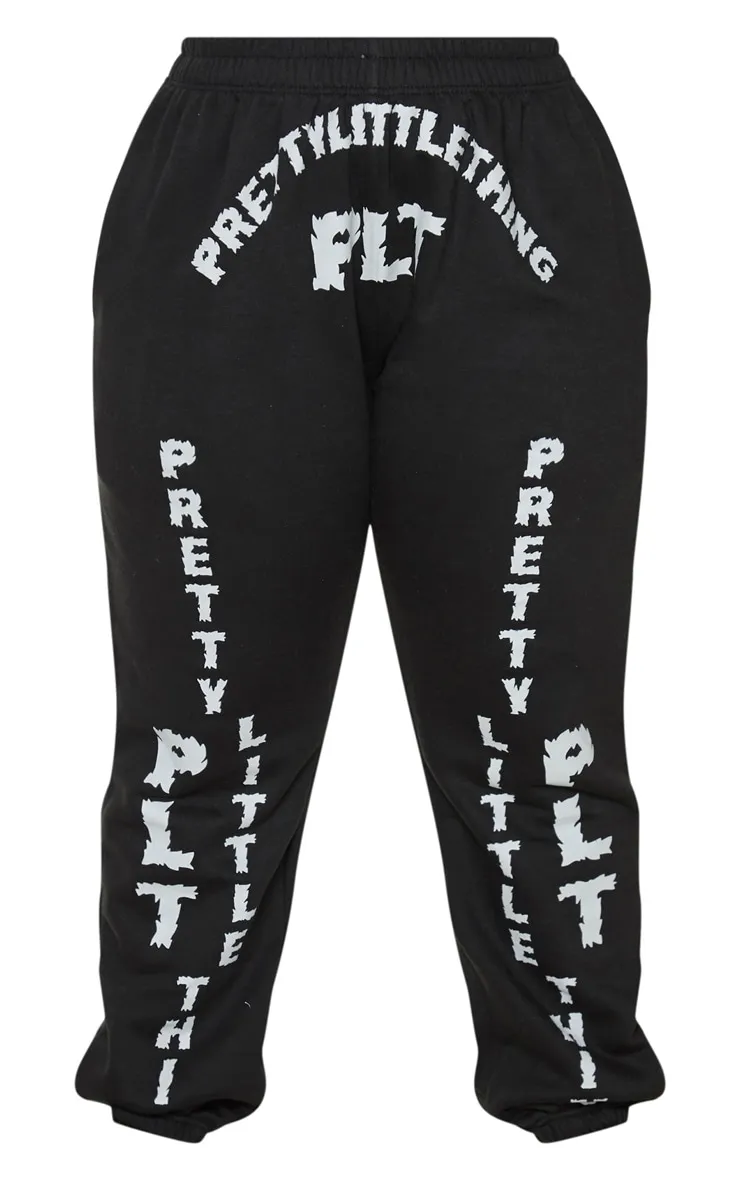 PRETTYLITTLETHING Plus Black Slogan Printed Joggers sold by Pretty Little Thing product image thumbnail 3