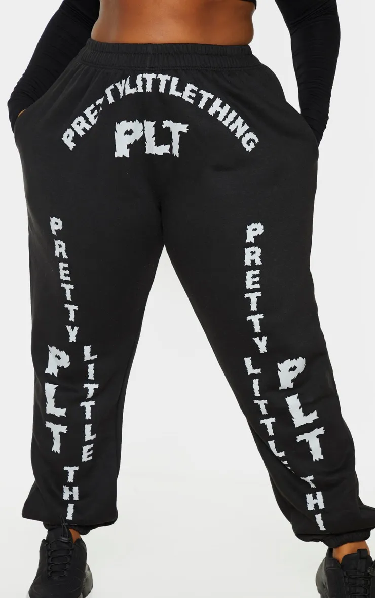 PRETTYLITTLETHING Plus Black Slogan Printed Joggers sold by Pretty Little Thing product image thumbnail 5
