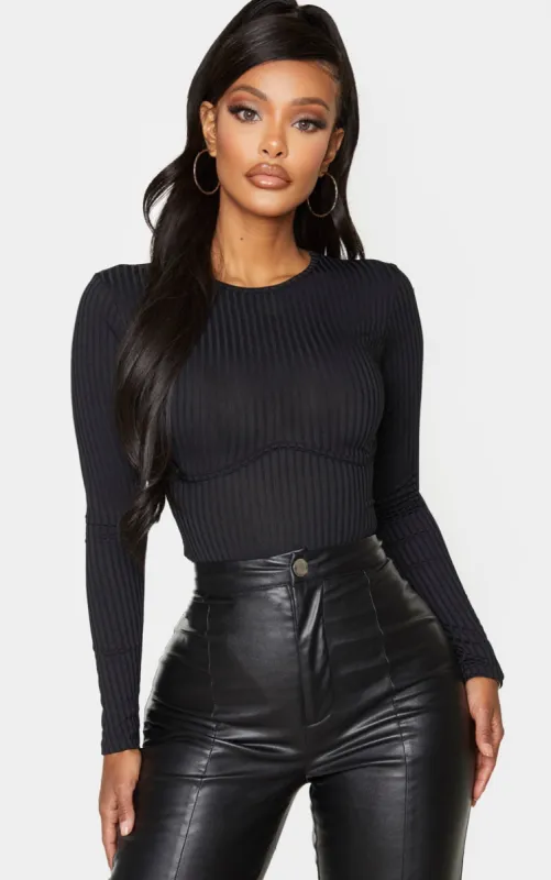 Shape Black Ribbed Underbust Detail Bodysuit sold by Pretty Little Thing