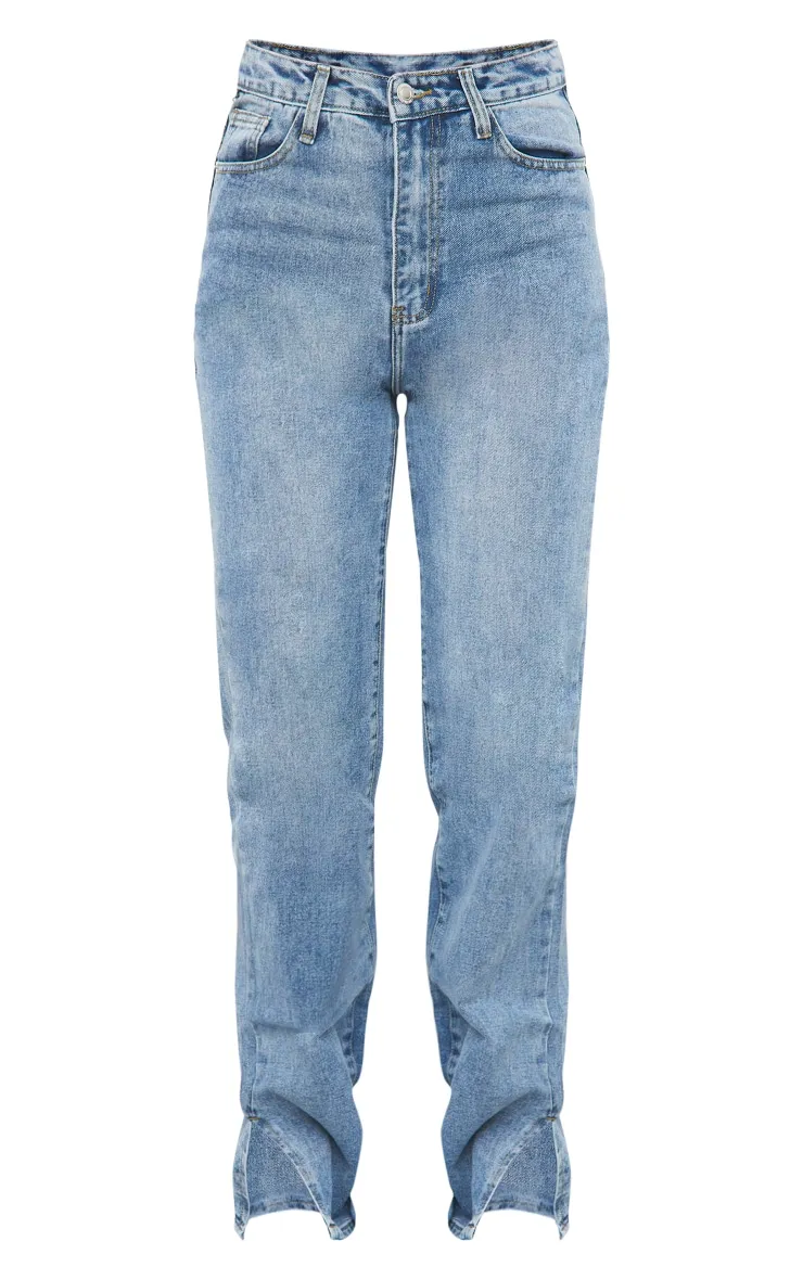 Mid Blue Wash Split Hem Straight Leg Jeans sold by Pretty Little Thing product image thumbnail 5