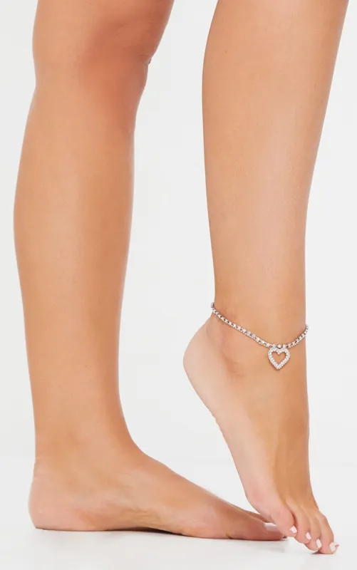 Silver Diamante Heart Anklet sold by Pretty Little Thing