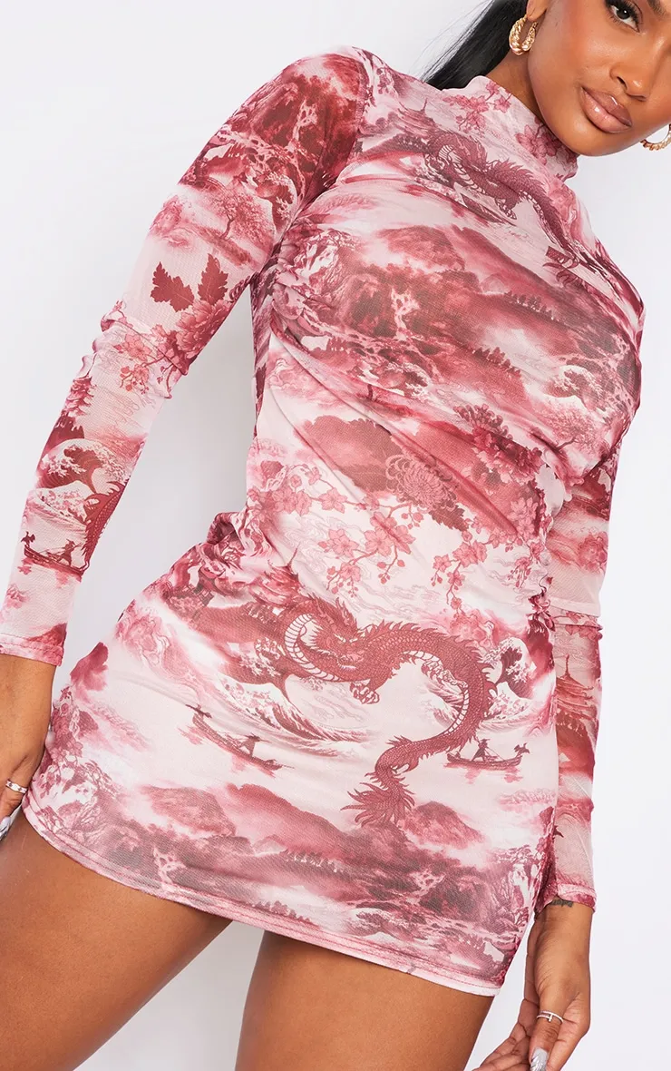 Shape Pink Printed High Neck Mesh Bodycon Dress sold by Pretty Little Thing product image thumbnail 4