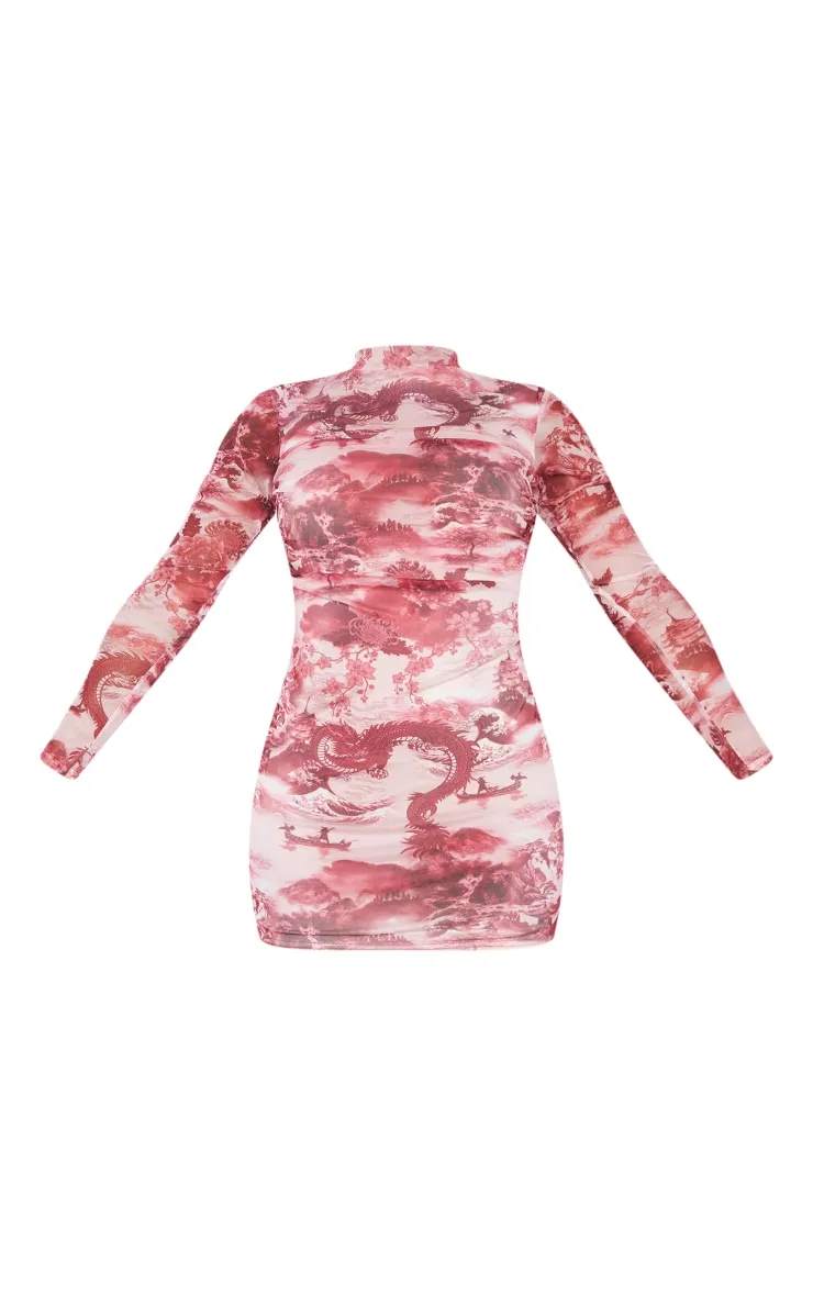 Shape Pink Printed High Neck Mesh Bodycon Dress sold by Pretty Little Thing product image thumbnail 5