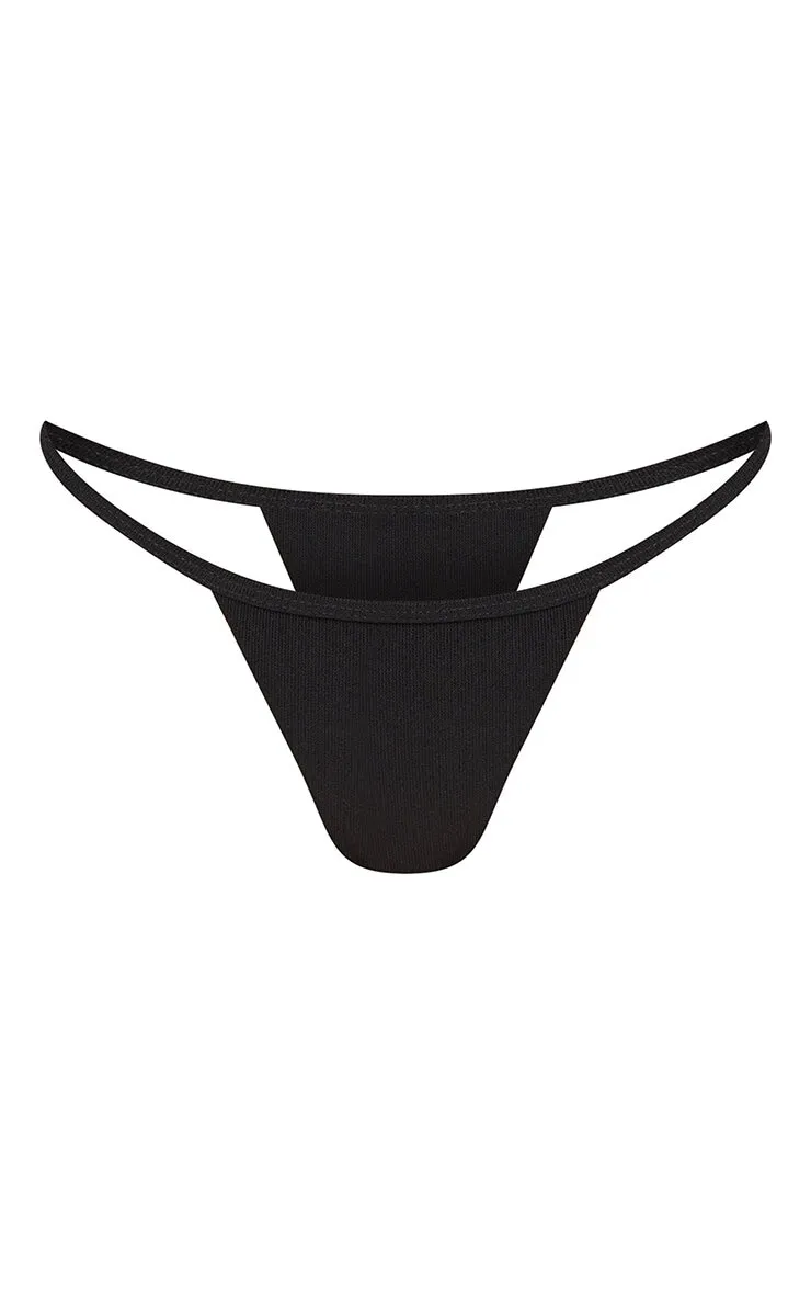 Black Ribbed Tanga Bikini Bottoms sold by Pretty Little Thing product image thumbnail 5