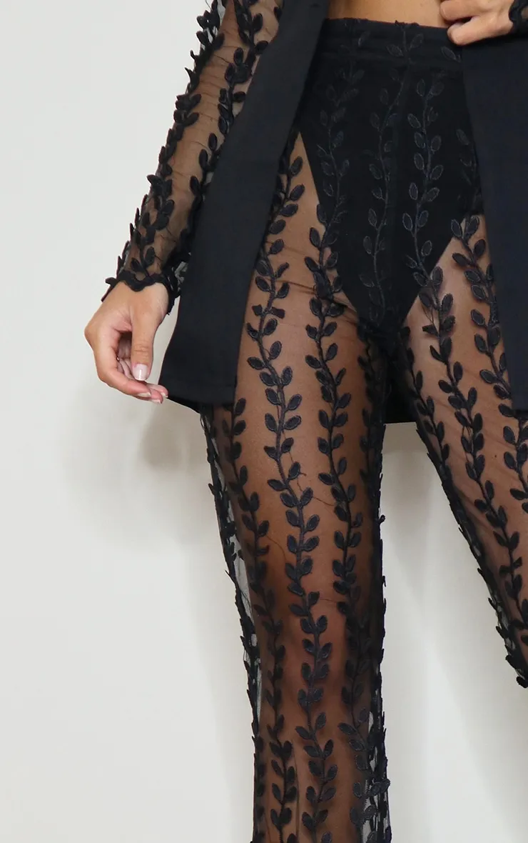 Black Woven Sheer Lace Flared Trousers sold by Pretty Little Thing product image thumbnail 3