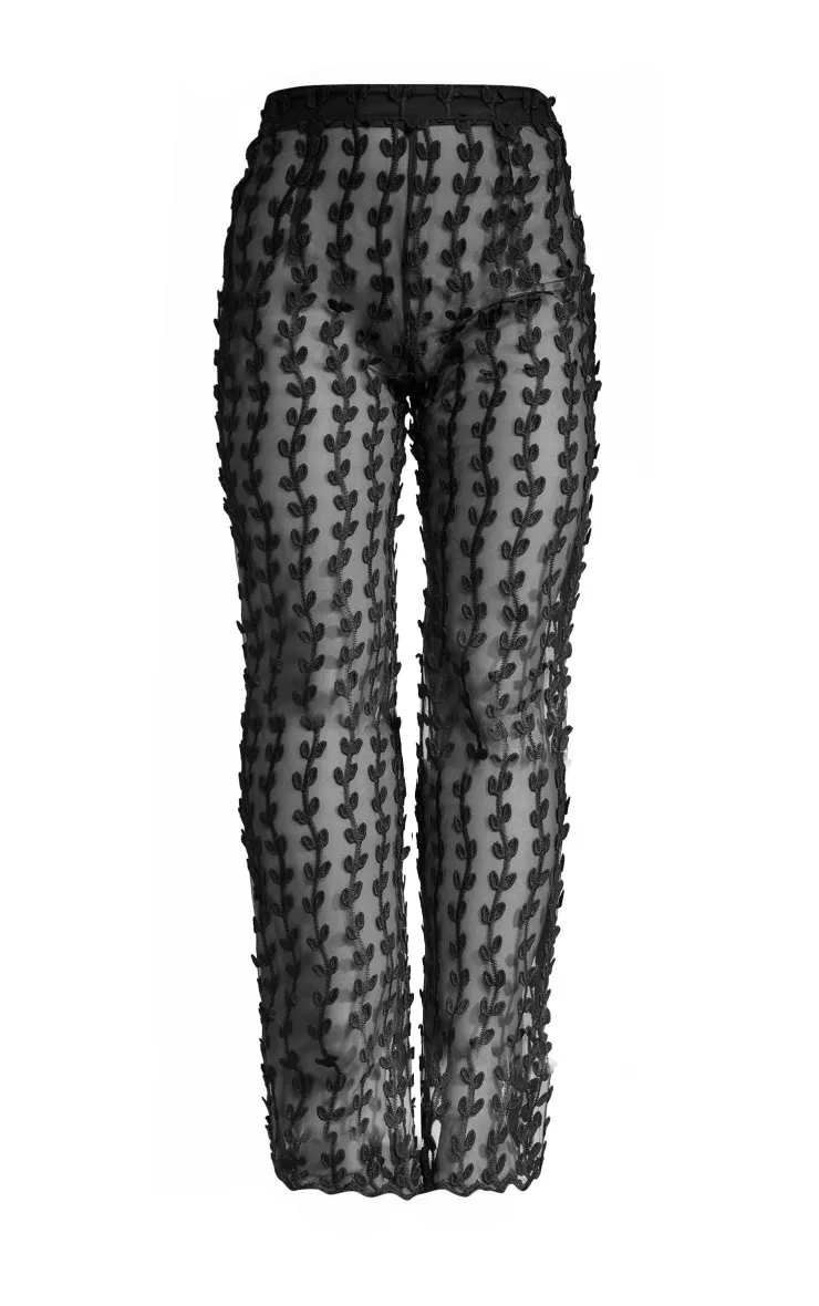 Black Woven Sheer Lace Flared Trousers sold by Pretty Little Thing product image thumbnail 5