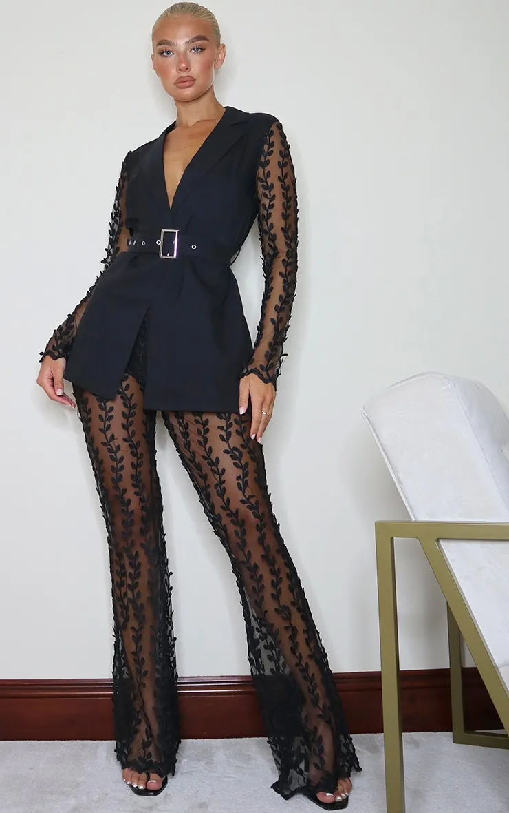 Black Woven Lace Sleeve Belt Blazer sold by Pretty Little Thing product image thumbnail 3