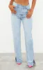 Light Blue Wash Ripped Split Hem Straight Leg Jeans sold by Pretty Little Thing