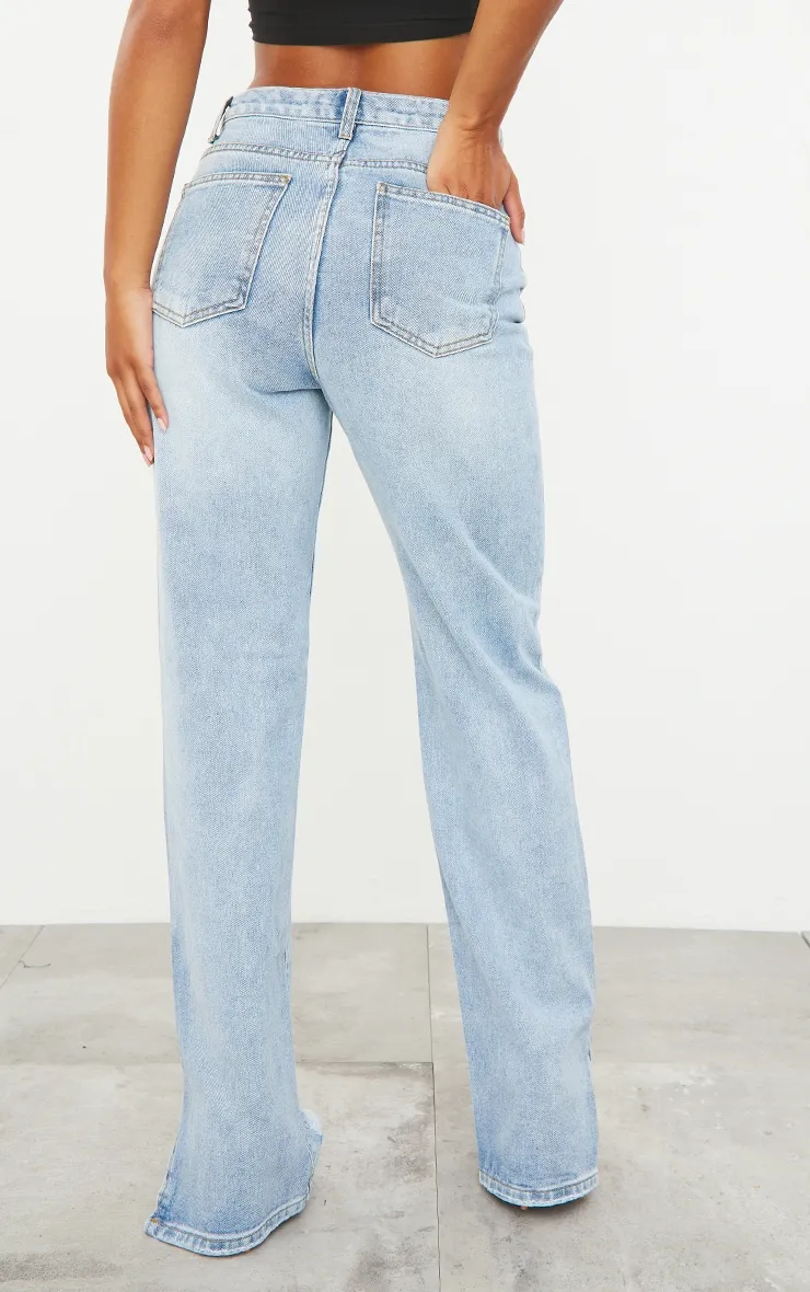 Light Blue Wash Ripped Split Hem Straight Leg Jeans sold by Pretty Little Thing product image thumbnail 3