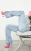 Light Blue Wash Ripped Split Hem Straight Leg Jeans sold by Pretty Little Thing