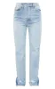 Light Blue Wash Ripped Split Hem Straight Leg Jeans sold by Pretty Little Thing