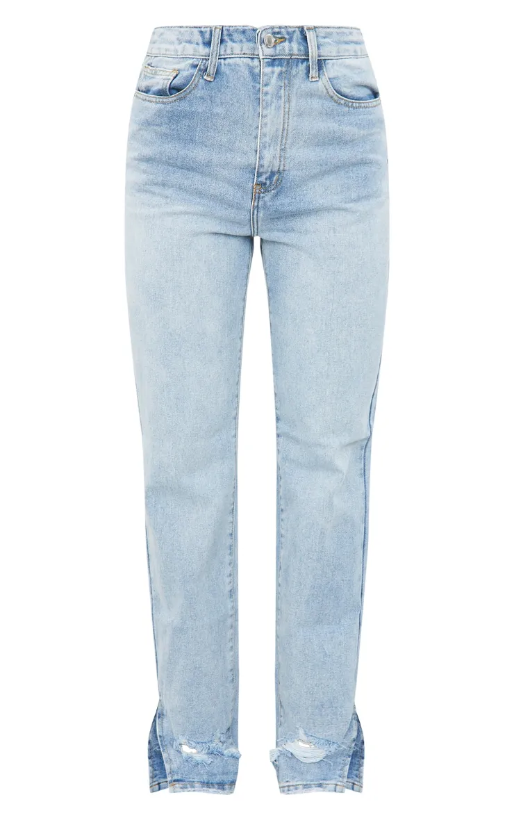 Light Blue Wash Ripped Split Hem Straight Leg Jeans sold by Pretty Little Thing product image thumbnail 5