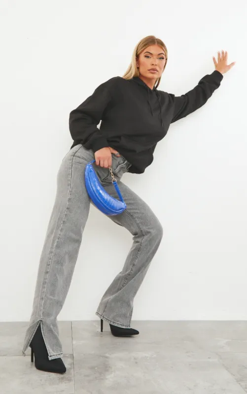 Washed Grey Split Hem Straight Leg Jeans sold by Pretty Little Thing