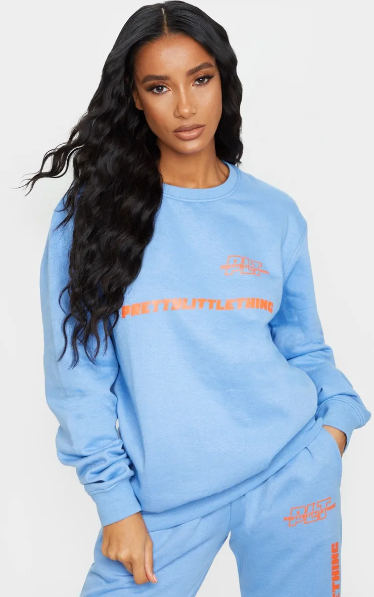 PRETTYLITTLETHING Blue Slogan Oversized Sweatshirt sold by Pretty Little Thing