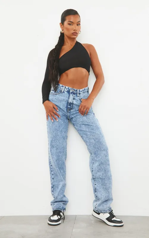 Mid Blue Acid Wash High Waist Straight Leg Jeans sold by Pretty Little Thing