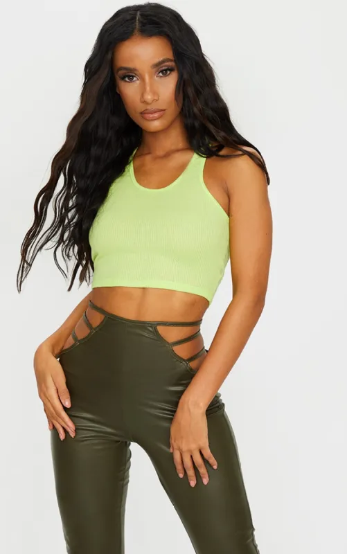 Lime Green Rib Racerback Crop Top sold by Pretty Little Thing