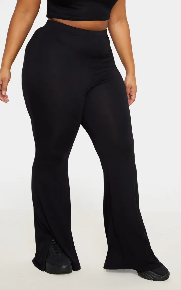 Plus Black Jersey Split Hem Flared Trousers sold by Pretty Little Thing product image thumbnail 2