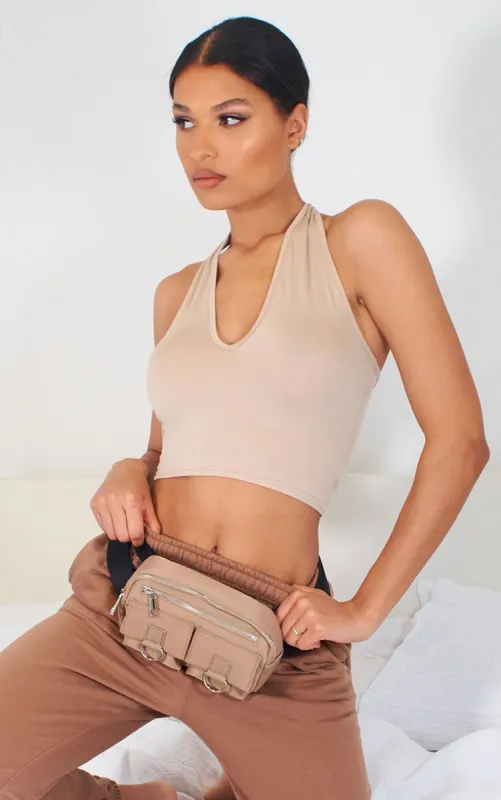 Basic Stone  Halterneck Crop Top sold by Pretty Little Thing