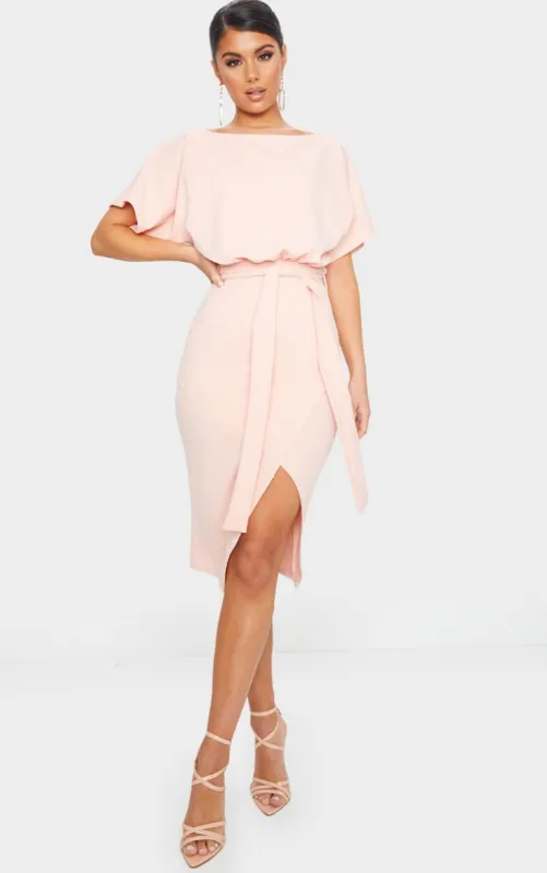 Nude Wrap Front Kimono Sleeve Midi Dress sold by Pretty Little Thing