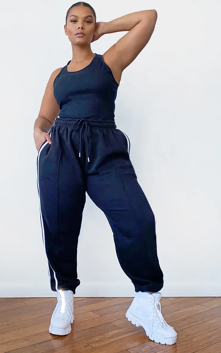 Plus Black Double Side Stripe Joggers sold by Pretty Little Thing