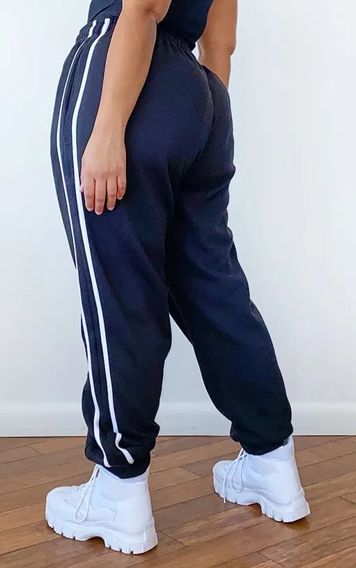 Plus Black Double Side Stripe Joggers sold by Pretty Little Thing product image thumbnail 3