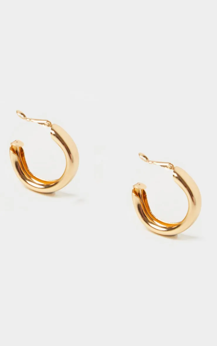 Gold Small Chunky Tubular Hoop Earrings sold by Pretty Little Thing product image thumbnail 3