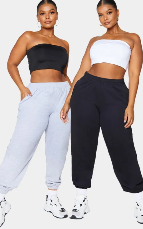 Plus 2 Pack Black and White Slinky Bandeau Crop Top made by Pretty Little Thing