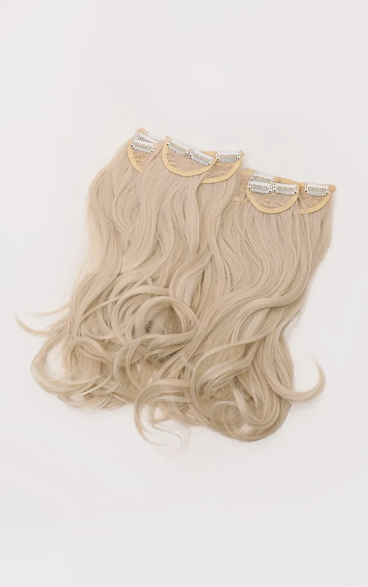Lullabellz Super Thick 16" 5 Piece Blow Dry Wavy Clip In Hair Extensions Bleach Blonde sold by Pretty Little Thing product image thumbnail 5