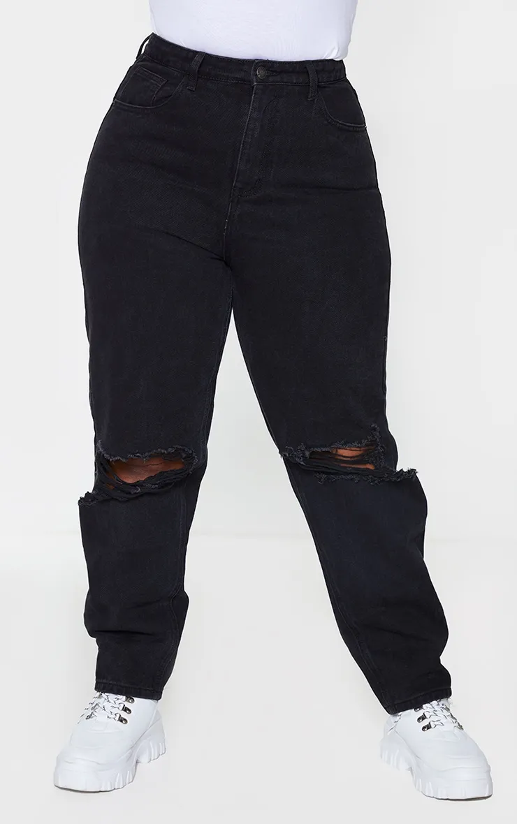 PRETTYLITTLETHING Plus Washed Black Knee Rip Mom Jeans sold by Pretty Little Thing product image thumbnail 2