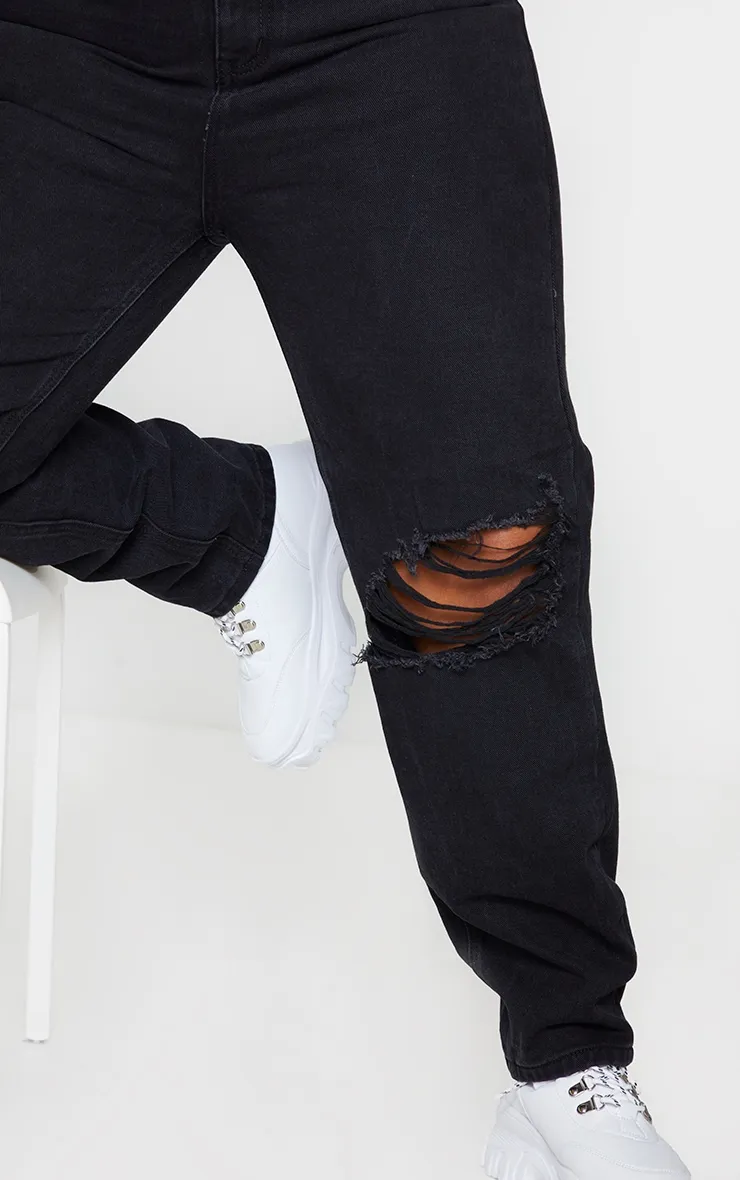 PRETTYLITTLETHING Plus Washed Black Knee Rip Mom Jeans sold by Pretty Little Thing product image thumbnail 4