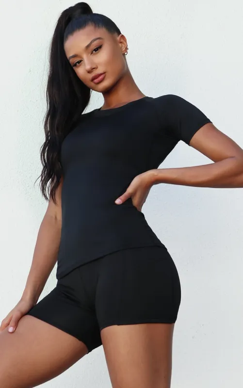Black Basic Fitted Gym Top sold by Pretty Little Thing