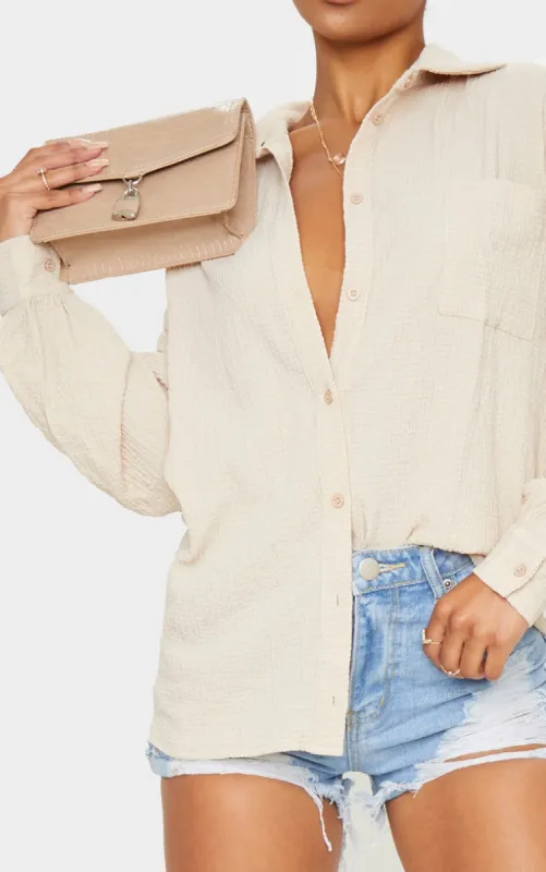 Stone Pocket Front Oversized Shirt sold by Pretty Little Thing