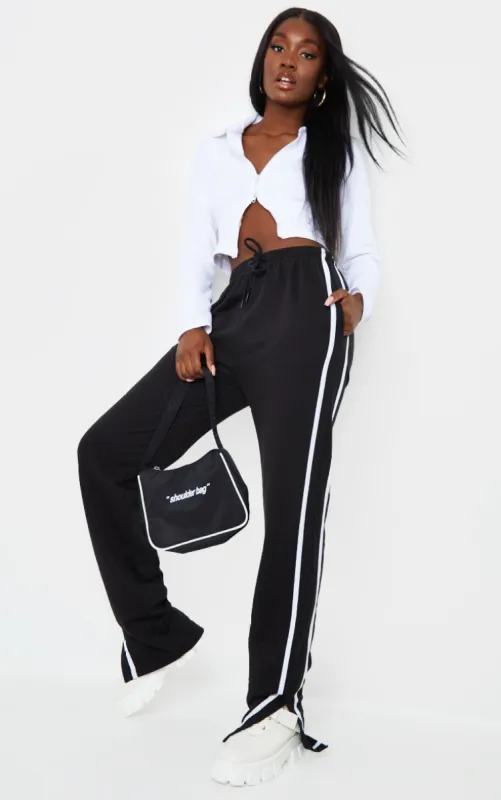 Tall Black Double Stripe Split Hem Joggers sold by Pretty Little Thing