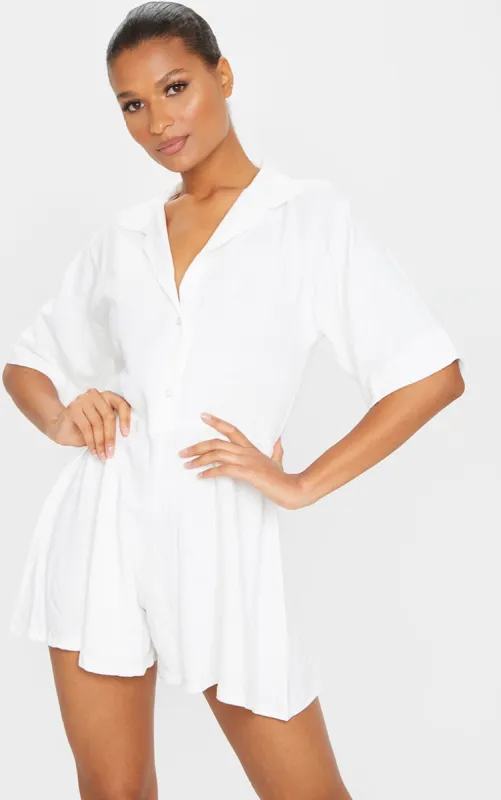 White Oversized Shirt Style Playsuit sold by Pretty Little Thing