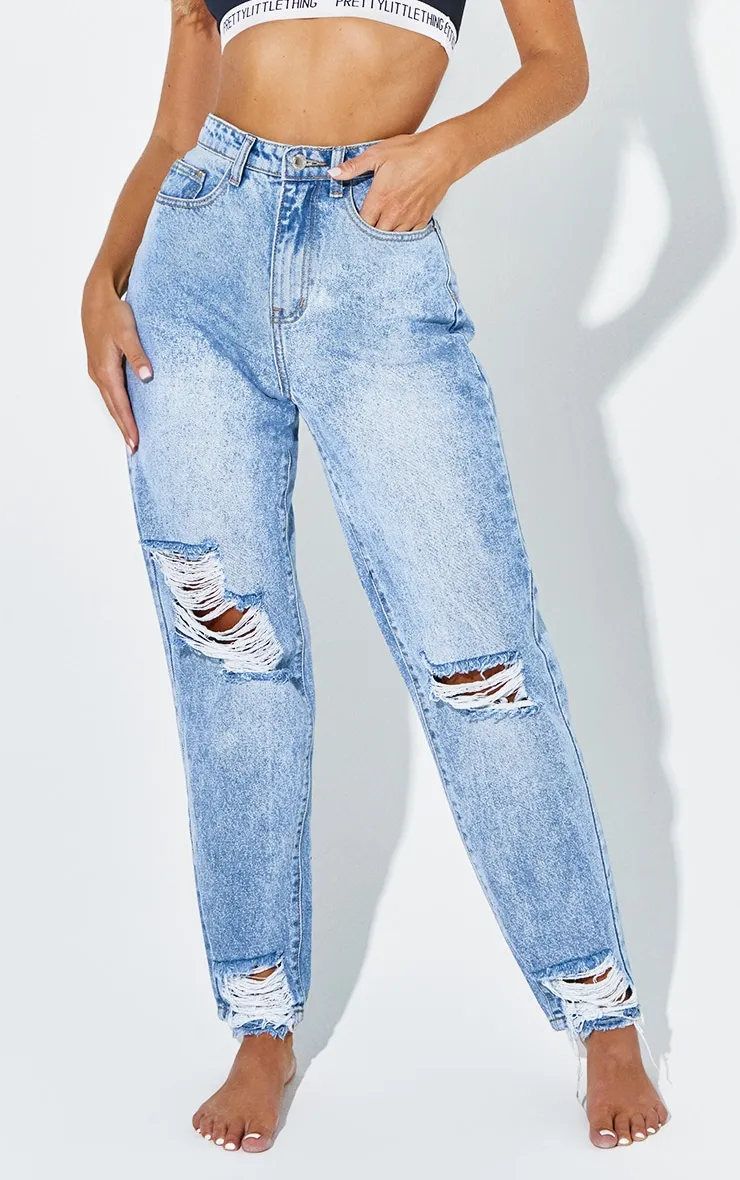 PRETTYLITTLETHING Vintage Wash Extreme Ripped Hem Knee Rip Mom Jeans sold by Pretty Little Thing product image thumbnail 2
