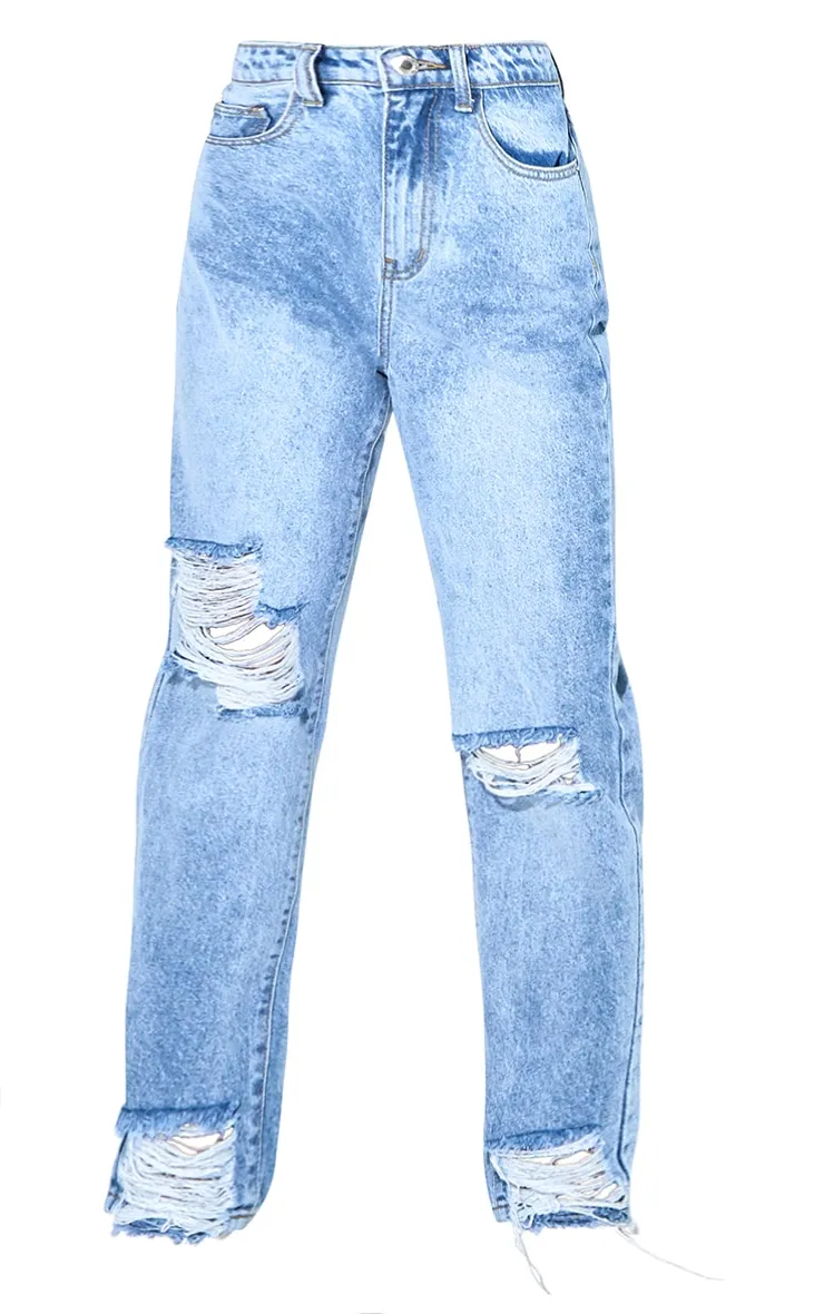 PRETTYLITTLETHING Vintage Wash Extreme Ripped Hem Knee Rip Mom Jeans sold by Pretty Little Thing product image thumbnail 5